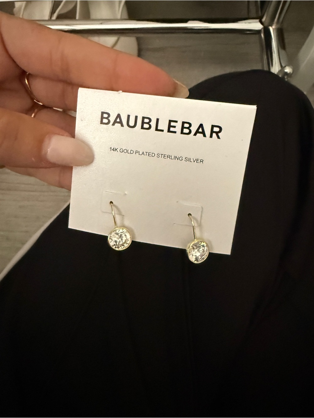 BaubleBar Gold Crystal Hook Drop Earrings